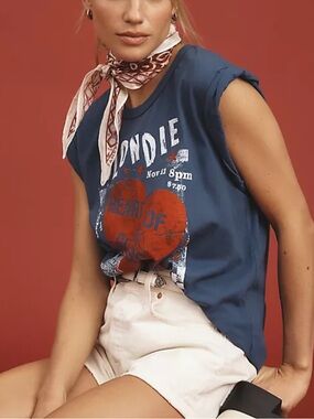 Anthropologie Letluv Blondie 1978 Roll-Sleeve Graphic Tee S
